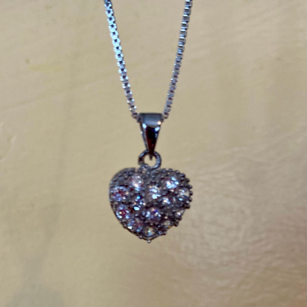 925 Sterling Silver CZ Heart Pendant Necklace
